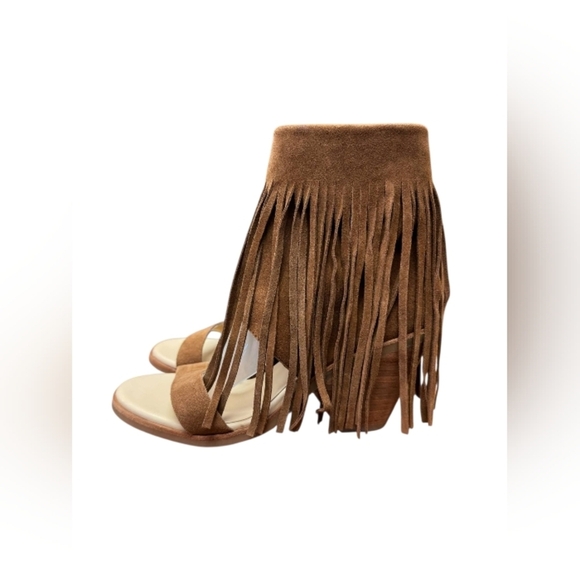 Koolaburra Santa Barbara Heel Suede Leather Fringe Tan Size 8 EUC - Picture 3 of 7